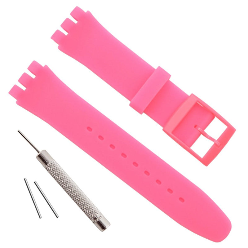 [Australia] - Replacement Waterproof Silicone Rubber Watch Strap Watch Band for Swatch (17mm 19mm 20mm) (19mm, Rose) 