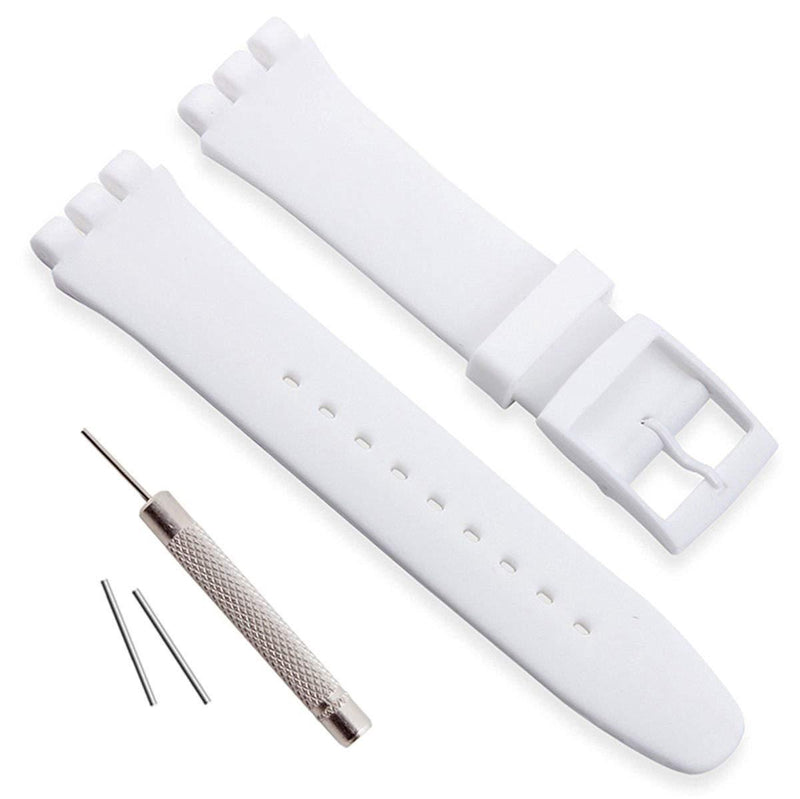 [Australia] - Replacement Waterproof Silicone Rubber Watch Strap Watch Band for Swatch (17mm 19mm 20mm) (19mm, White) 