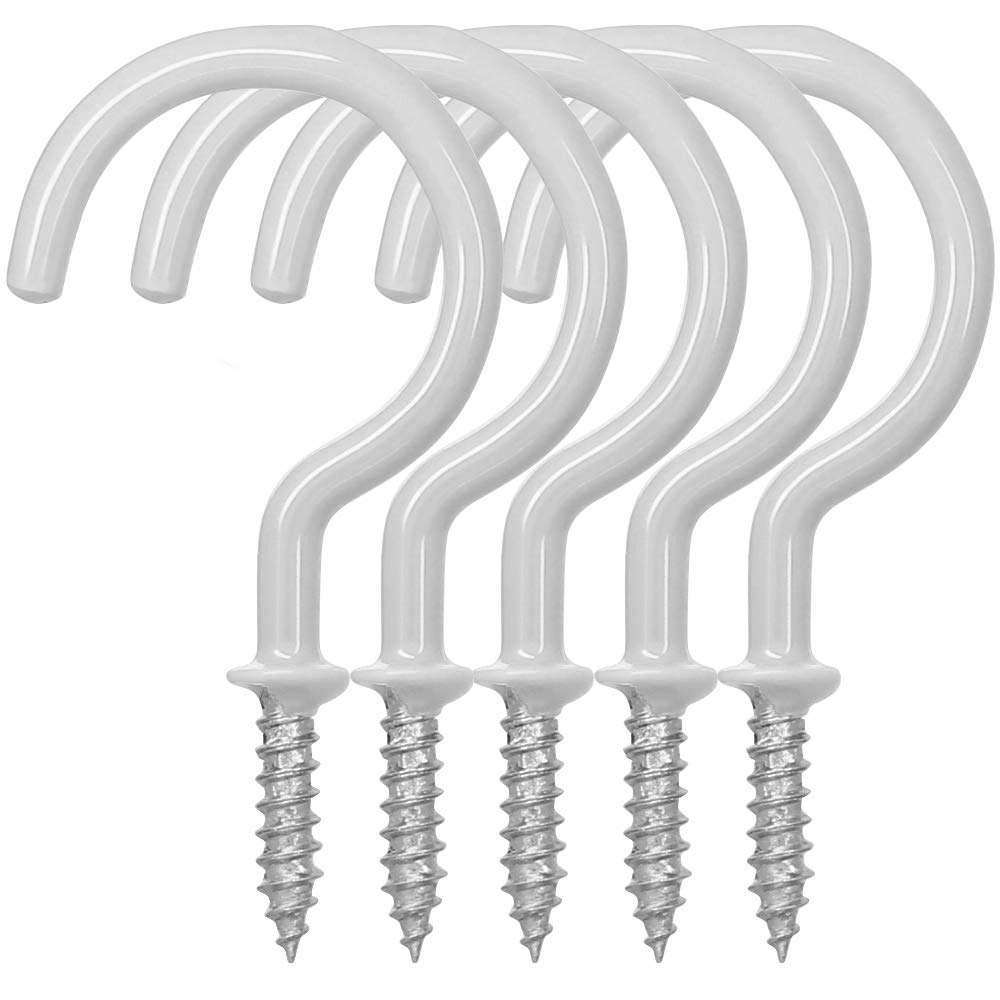 [Australia] - FineGood 25 Pack Cup Hook Ceiling Hooks, 2.9 Inches, Vinyl Coated Screw Hanger for Indoor and Outdoor Use - White 