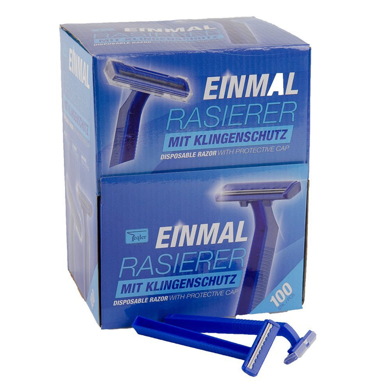 [Australia] - Teqler T-370650 Disposable Razors shave each hair length gently, safely and in a skin friendly manner, blue (100 per pack) 