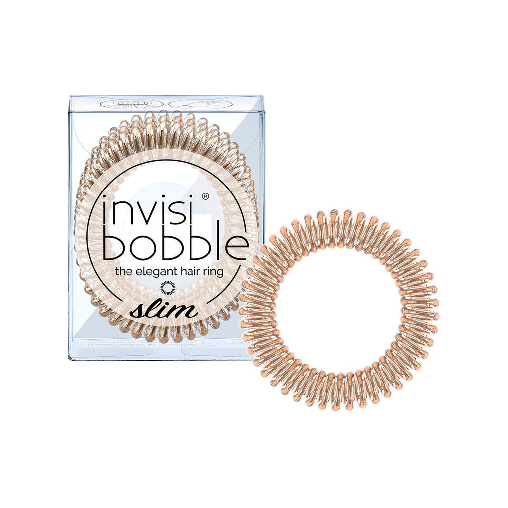 [Australia] - invisibobble SLIM Hair Ties, Bronze Me Pretty, 3 Pack - No Kink, Strong Hold, Stylish Bracelet - Suitable for All Hair Types 