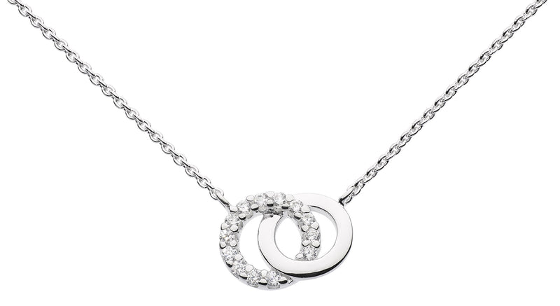 [Australia] - Dew Sterling Silver and Cubic Zirconia Double Circle Necklace of Length 40.6-45.7cm 9819CZ 