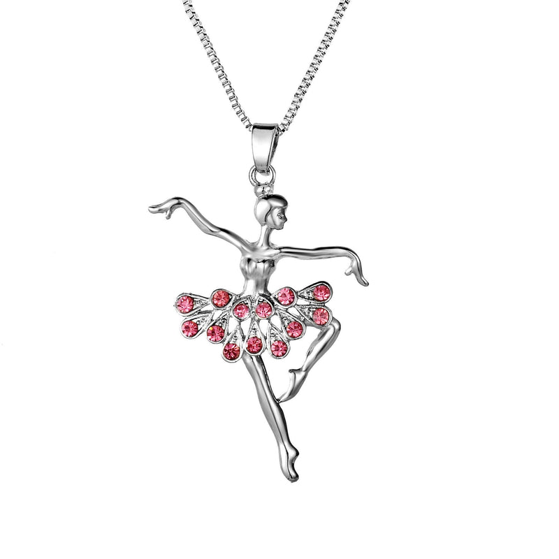 [Australia] - QIANDI Silver Elements Crystal Diamond Ballet Dancer Girl Pendant Chain Necklace for Women Girls 