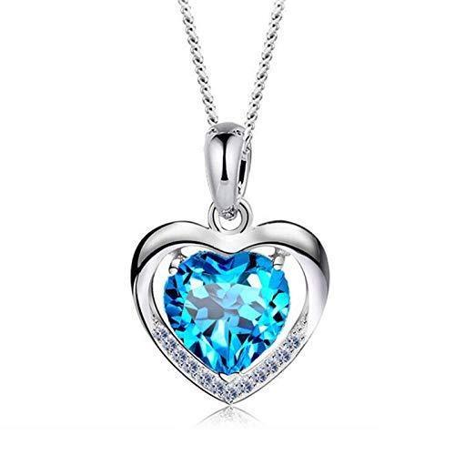 [Australia] - Necklace Women Silver Pendant Heart Blue Lady Jewellery with Cubic Zirconia Gifts for Female Wedding Engagement 