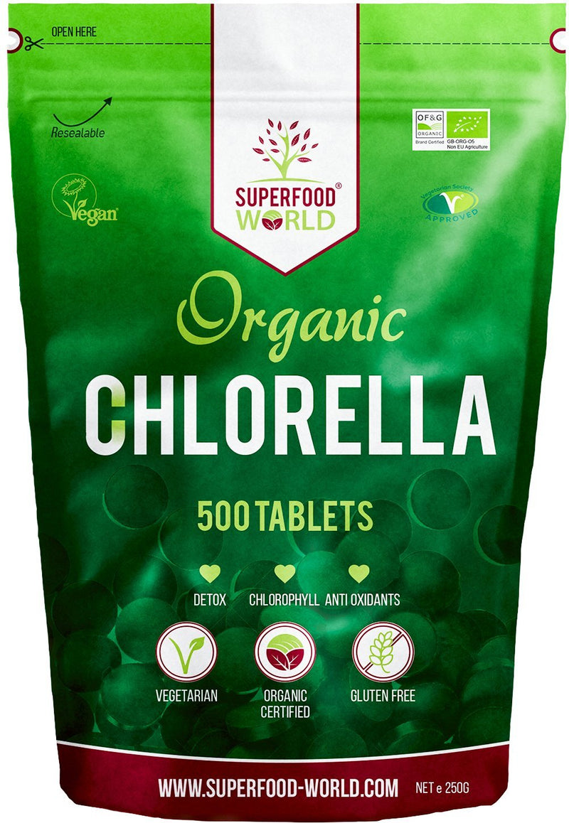 [Australia] - Organic Chlorella Tablets (500 X 500mg) Premium Detox Chlorophyll Superfood | Natural Source of Vegan Protein, Minerals & Vitamins | Cracked Cell Wall | Ideal for Health, Detox, Skin, & Energy 