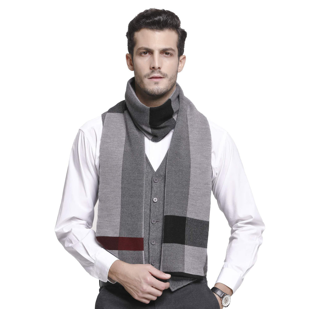 [Australia] - RIONA Winter Classical Cashmere Feel Warm Plaid Stripe Australian Wool Knitted Scarf with Gift Box 8107_blackgrey 