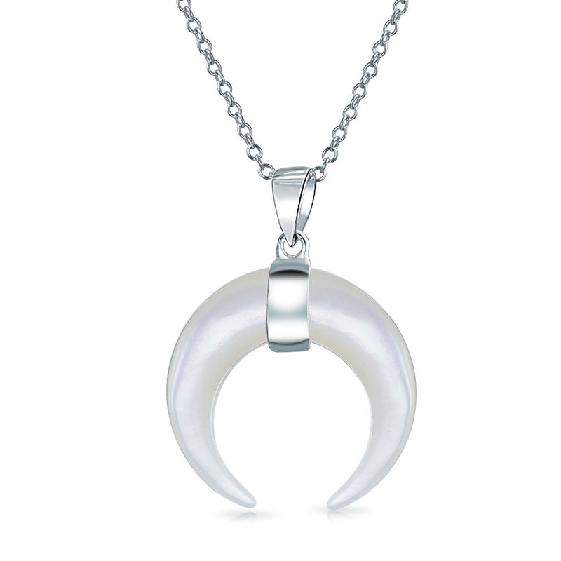 [Australia] - Bling Jewelry Boho Tribal Fashion Black White Turquoise Horn Italian Crescent Moon Pendant Necklace for Women Teen 925 Sterling Silver 