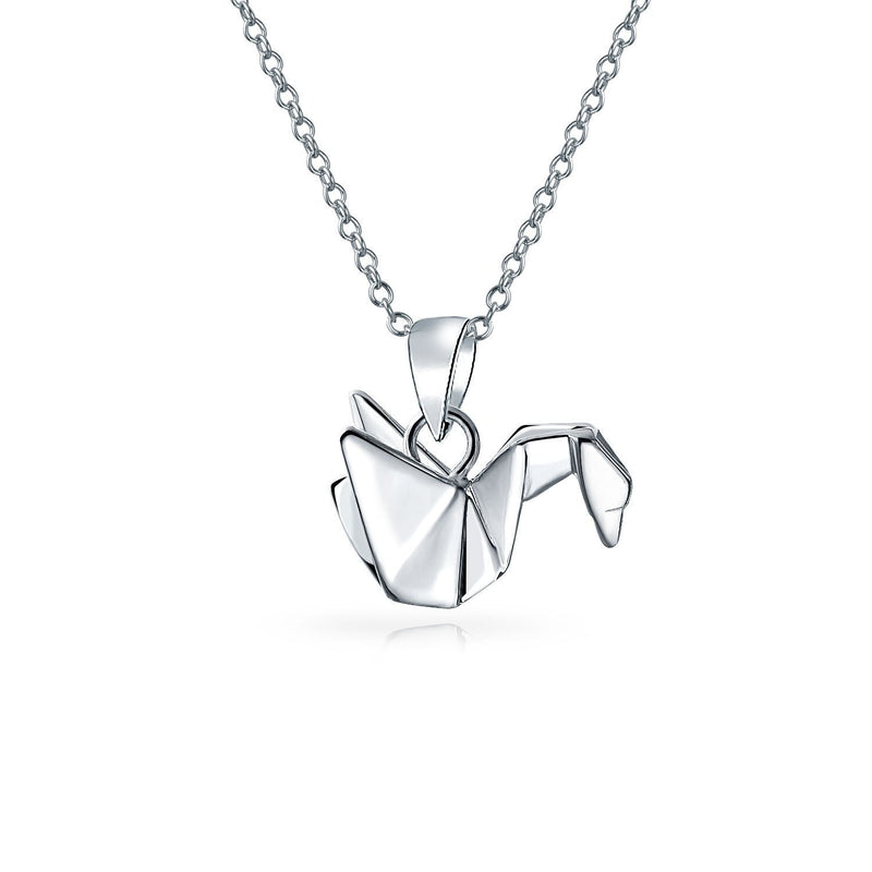 [Australia] - 3D Geometric 925 Sterling Silver Origami Crane Bird Swan Pendant Necklace For Women For Teen 
