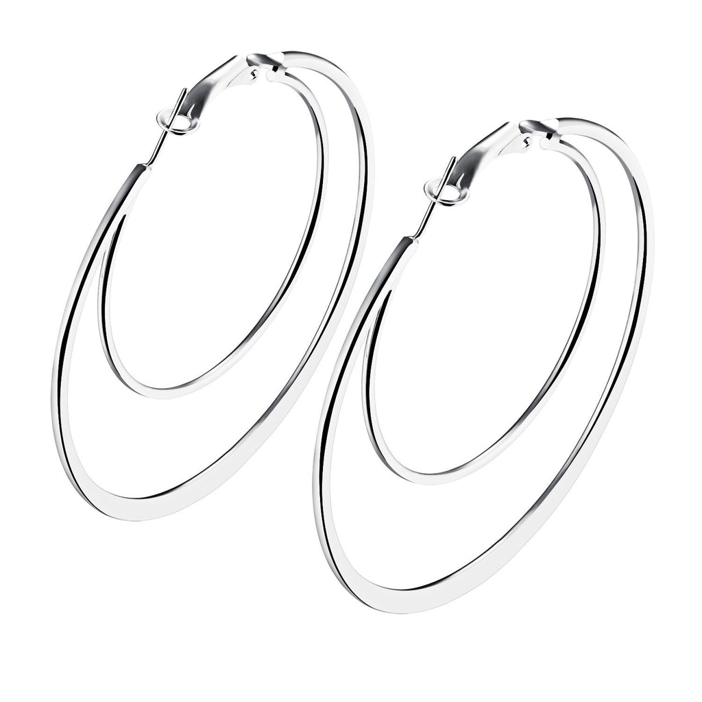 [Australia] - YIXUYU Double Hoop Earrings for Women and Girls Geometric Shape Diameter 50mm Plain and Unique Design Gift for Women Silver 