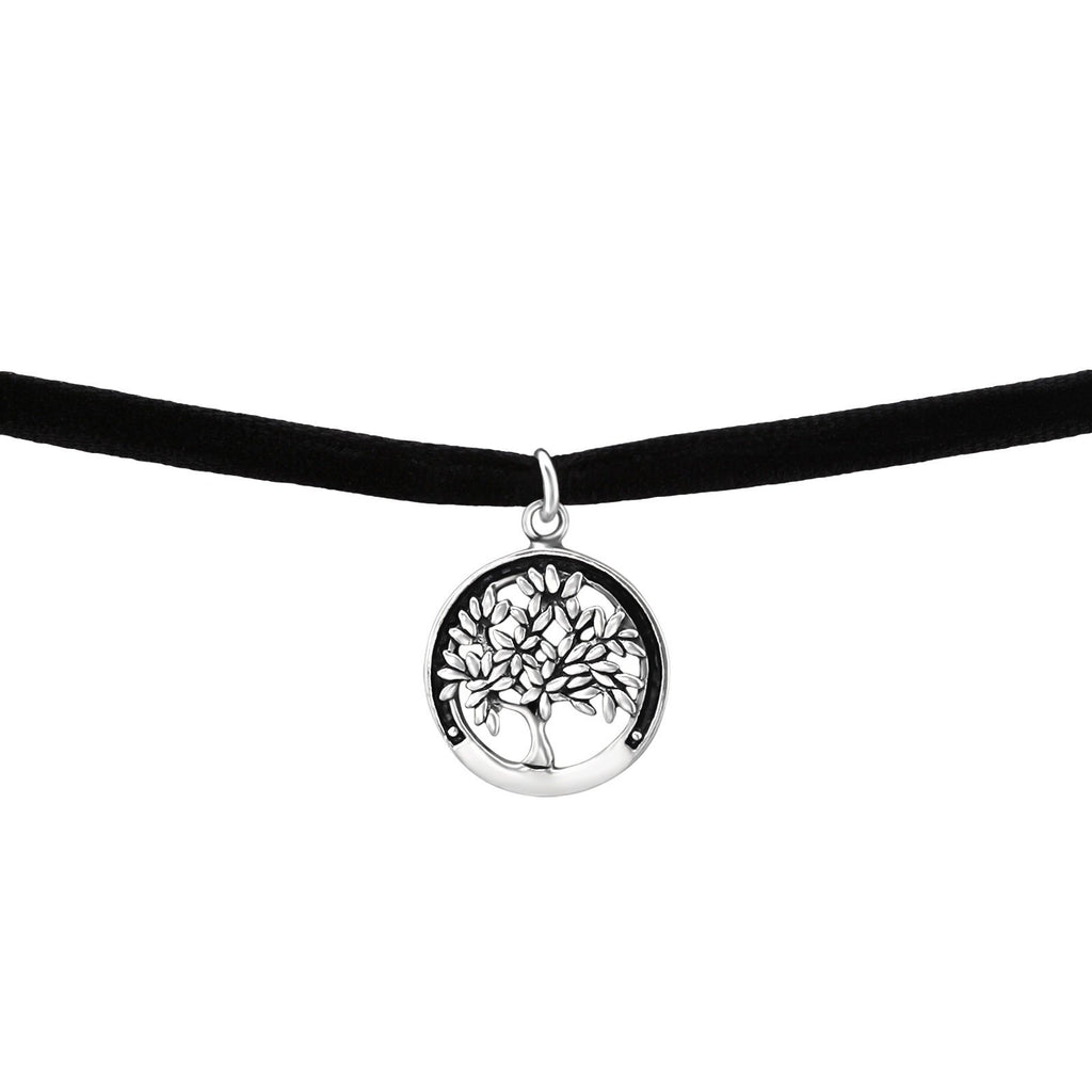 [Australia] - Laimons Ladies' Choker-Necklace tree of life oxidised black Velvet 925 Sterling silver 