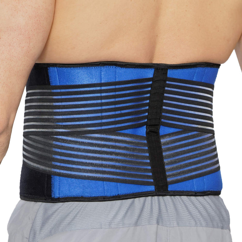 [Australia] - Neotech Care Neoprene Back Brace, Lumbar Support with Double Banded Strong Compression Pull Straps (Black & Blue, Size XXXXL) 4XL 
