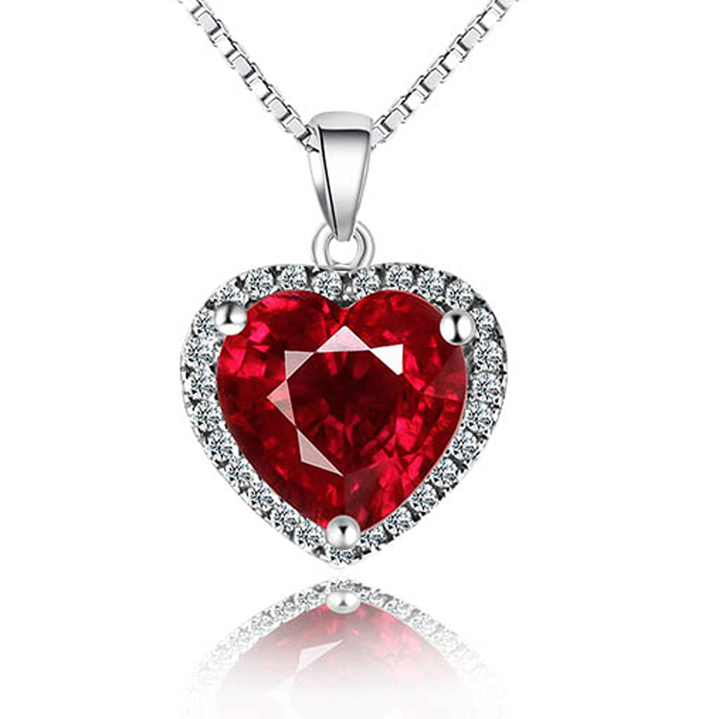 [Australia] - Navachi 925 Sterling Silver 18k White Gold Plated 3.7ct Heart Ruby or Emerald Necklace Pendant Red 