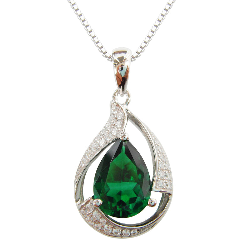 [Australia] - Navachi 925 Sterling Silver 18k White Gold Plated 3.5ct Pear Emerald Or Ruby Necklace Pendant 18" Green 