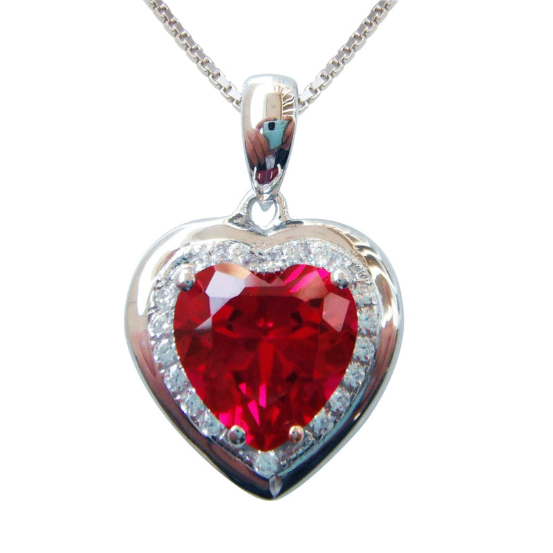 [Australia] - Navachi 925 Sterling Silver 18k White Gold Plated Heart 3.7ct Ruby or Emerald Necklace Pendant 16" Red 