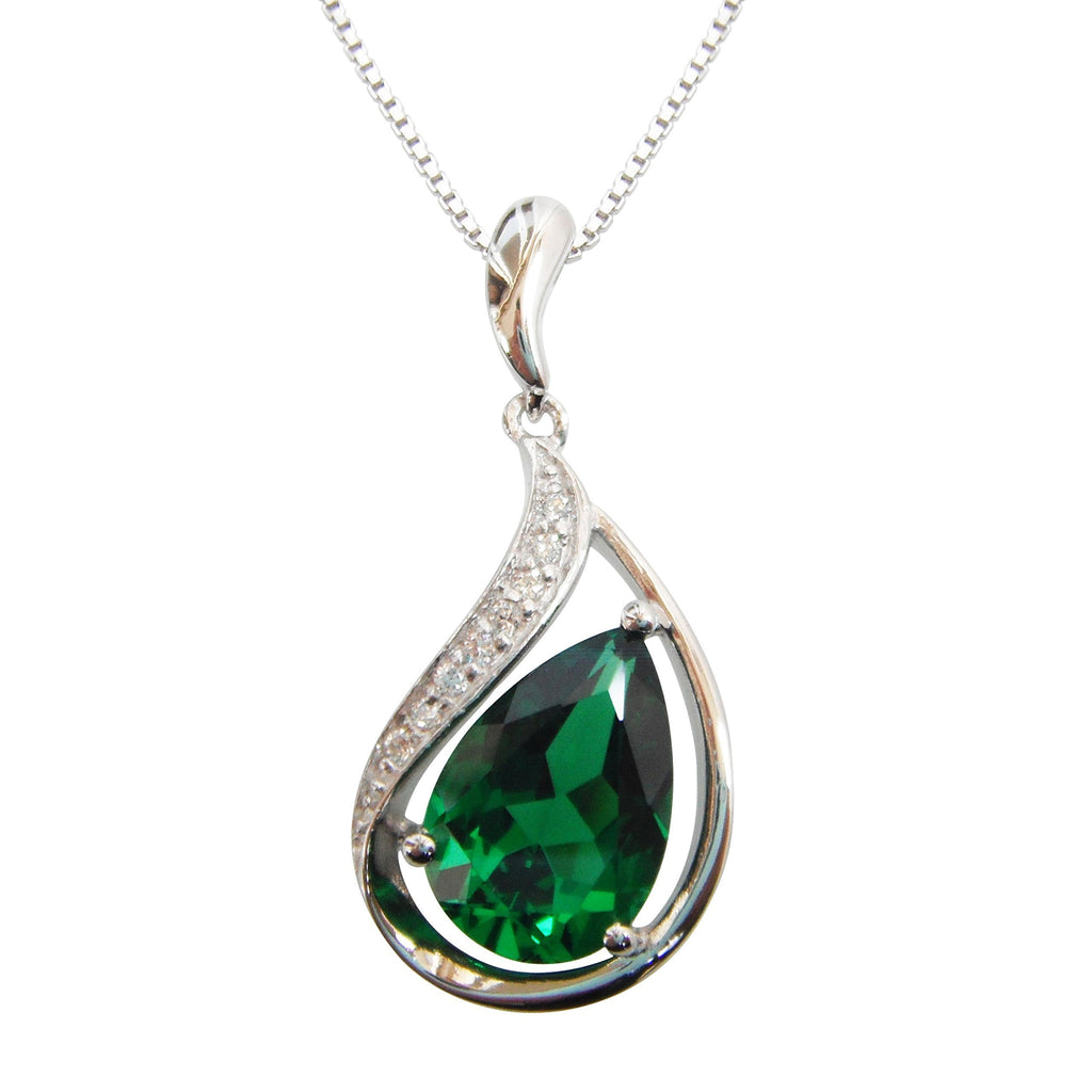 [Australia] - Navachi 925 Sterling Silver 18k White Gold Plated 4.0ct Pear Emerald Or Ruby Necklace Pendant 16" Green 