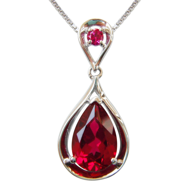 [Australia] - Navachi 925 Sterling Silver 18k White Gold Plated 4.5ct Pear Ruby Or Emerald Necklace Pendant 18" Red 