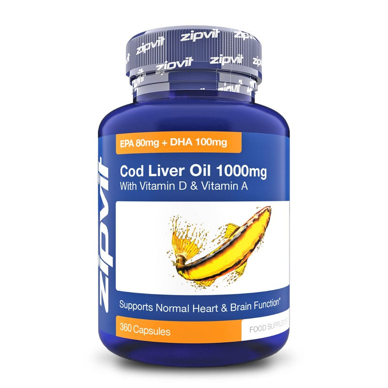 [Australia] - Cod Liver Oil 1000mg, 360 Capsules of High Strength Fish Oil, Rich in Omega 3. Supports Heart Health, Brain Health, Eye Health and Normal Blood Pressure 