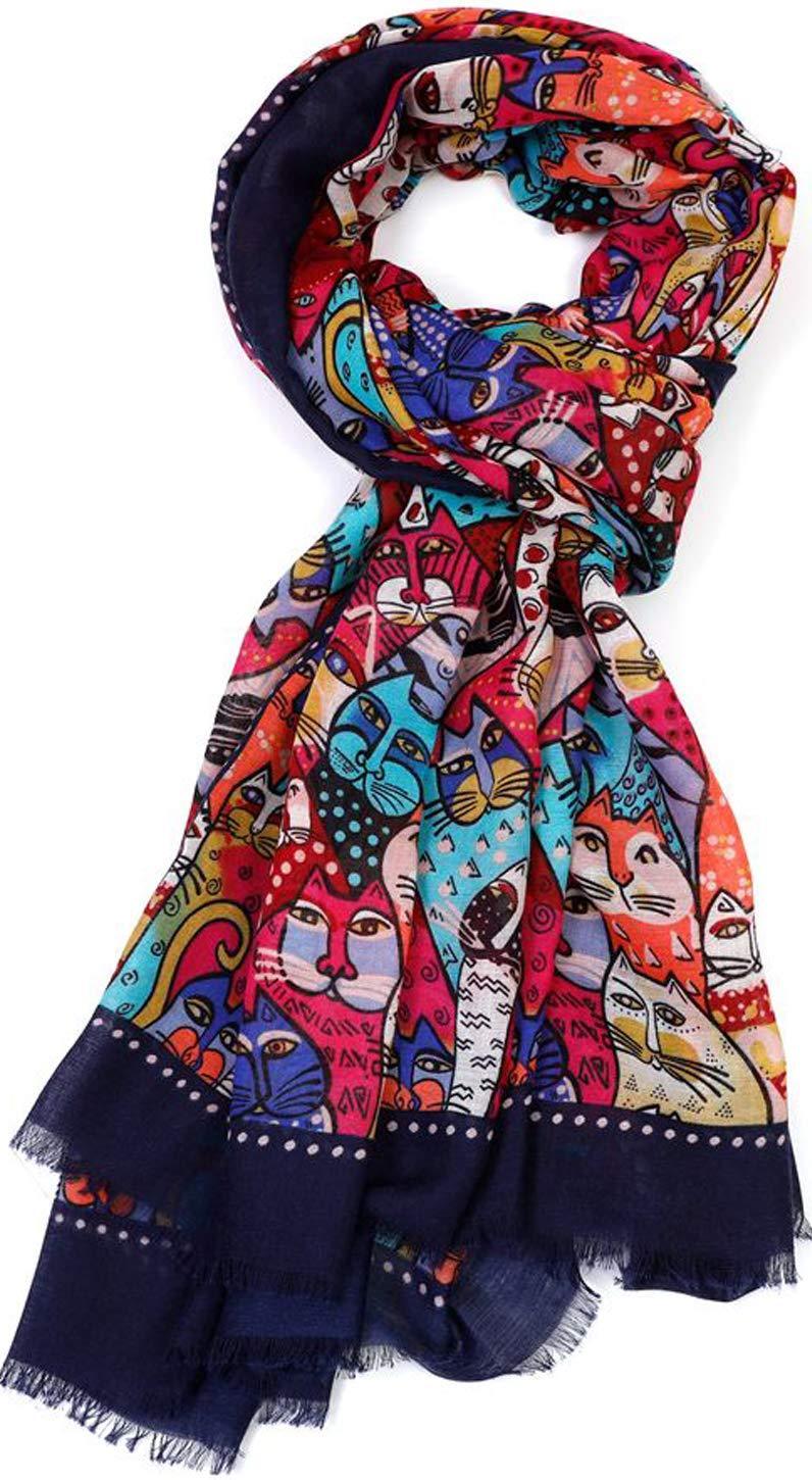 [Australia] - GlamLondon Women's Kitty Faces Cat Print Scarf Blue 