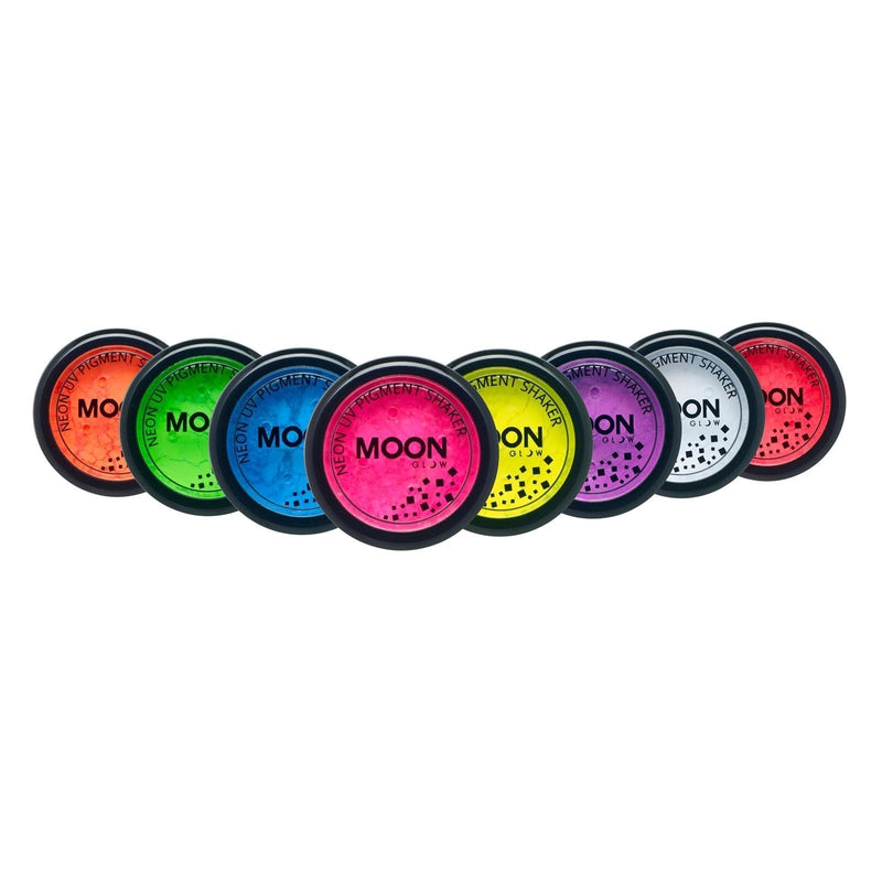 [Australia] - Neon UV Pigment Shakers by Moon Glow - Set of 8 colours - Cosmetic Bright Neon Powder, Eye Shadow, Makeup for Face, Eyes & Body 
