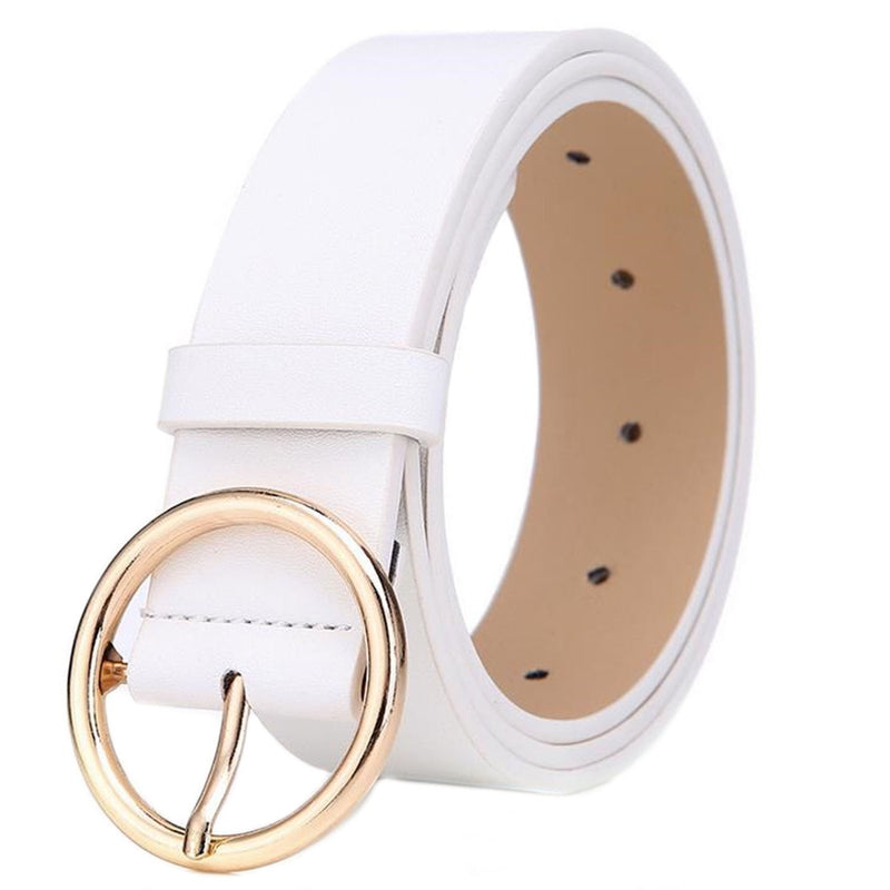 [Australia] - MESHIKAIER 41 * 1.3 Inch Women Fashion PU Leather Belt Casual Waist Belt with Round Metal Buckle White 