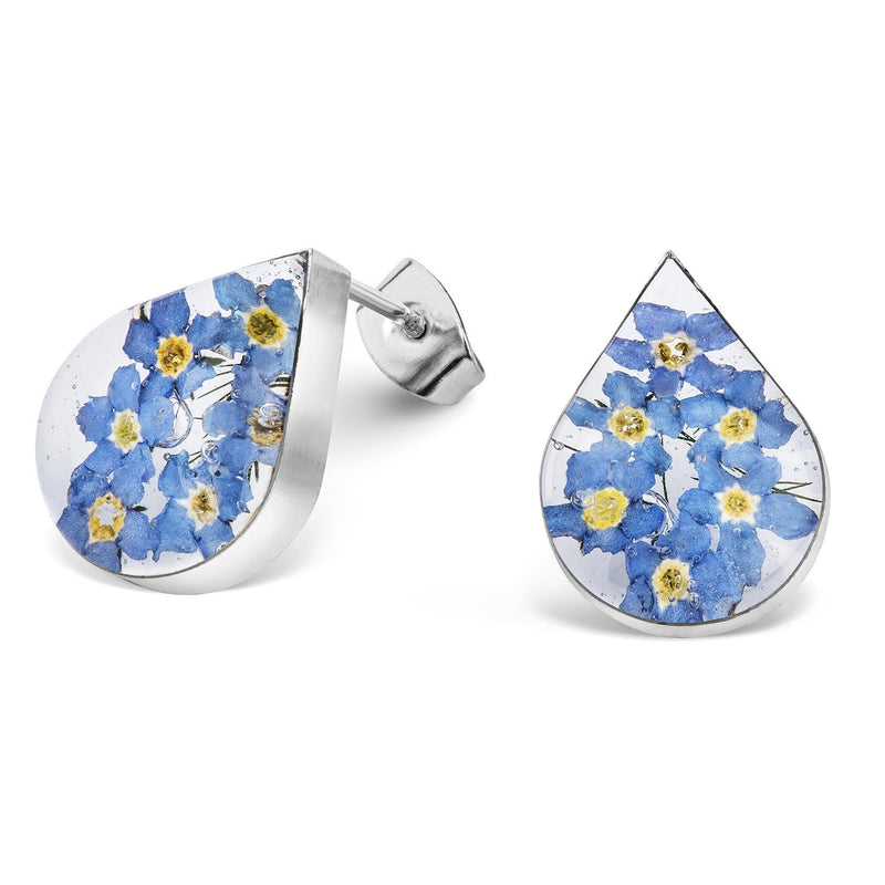 [Australia] - Natural Flower Jewellery Sterling Silver Small Tear Drop Stud Earrings Made with Real Forget Me Nots … 