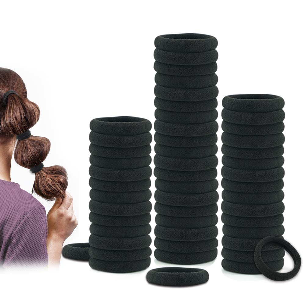 [Australia] - Dreamlover Thick Hair Bands for Women, Black Hair Ties No Damage, Soft Hair Bobbles for Thick Hair, 50 Pack 