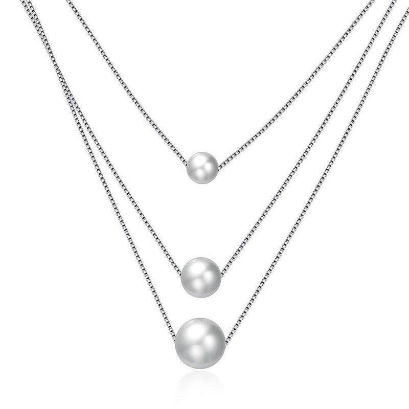 [Australia] - BALANSOHO 925 Sterling Silver Freshwater Cultured White Pearl Dancing Chain Necklace 3 Layer, Women Jewelry Gifts 18'' 