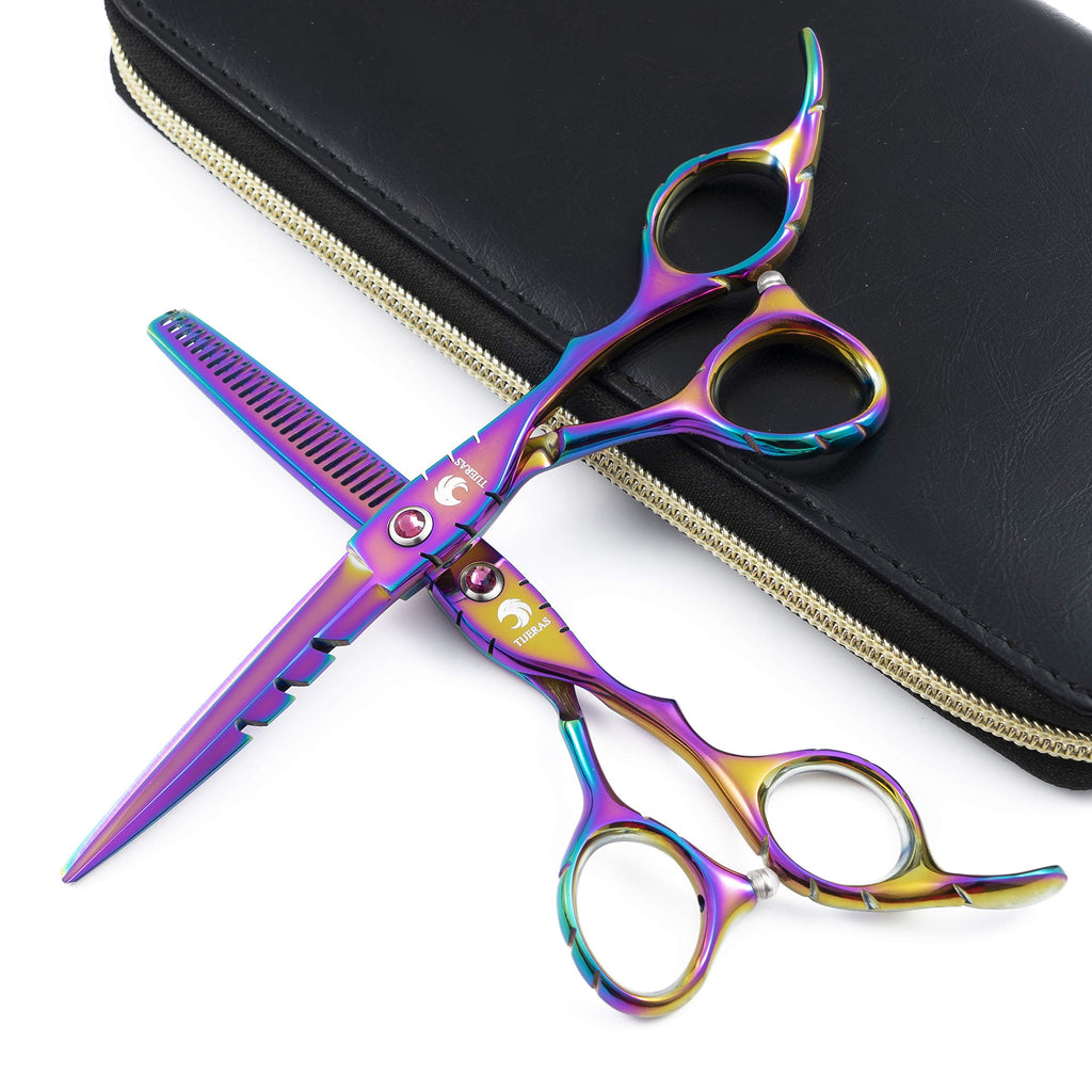 [Australia] - TIJERAS Professional Salon Hair Cutting Thinning Scissors Barber Shears Hair Cutting Tools Set 5.5 Inch, 6 Inch (6.0 Inch, Rainbow) 6.0 Inch 