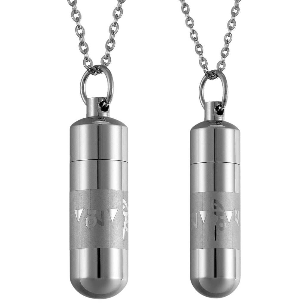 [Australia] - JewelryWe Couple Pendant Om Mani Padme Hum Perfume Bottle Necklace Empty Openable 2pcs 