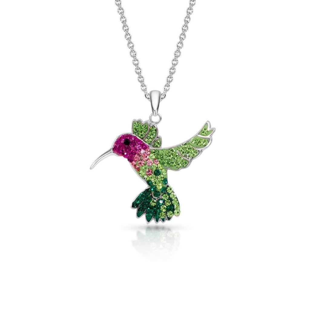 [Australia] - Colorful Flying Hummingbird Crystal Pendant Necklace Never Rust 925 Sterling Silver for Women, Girls & Teens, Natural & Hypoallergenic Chain with Free Breathtaking Gift Box for Special Moments of Love 