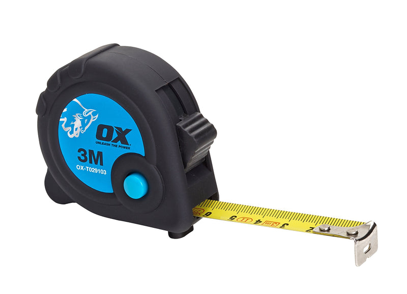 [Australia] - OX OX-T029103 Measuring Tape - Trade Series Metric Tape - Heavy Duty Nylon Coated Measurement Tape - Black/Blue - 3 m 3m Metric Only 