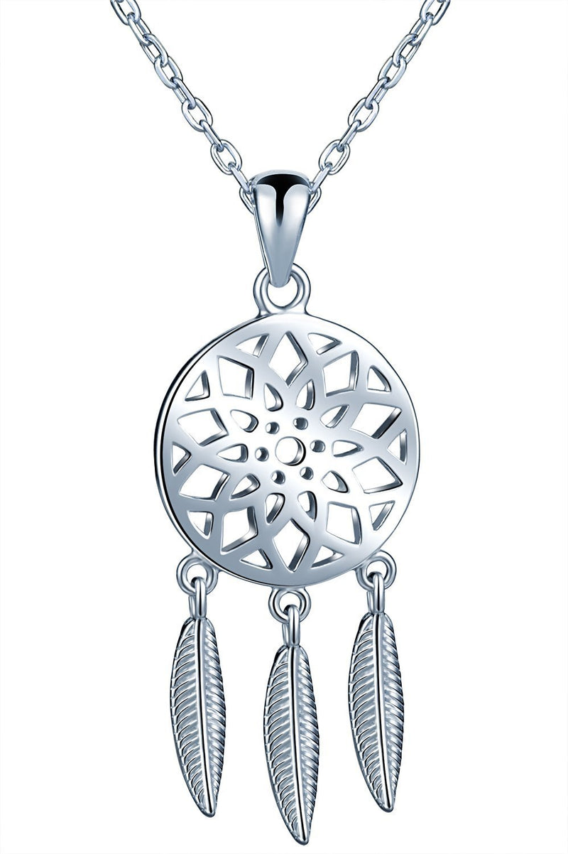 [Australia] - Infinite U Women's 925 Sterling Silver Dangling Feather Tribal Dreamcatcher Pendant Extender Necklace 
