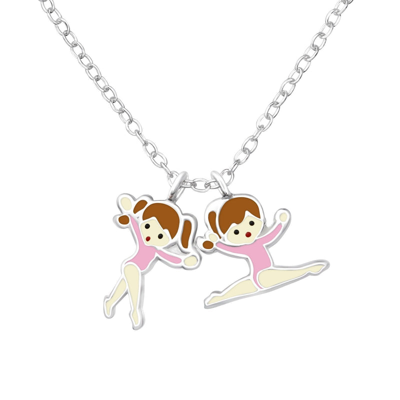 [Australia] - Sterling Silver Double Pendant Gymnastic Girl Necklace - Pink Gift 