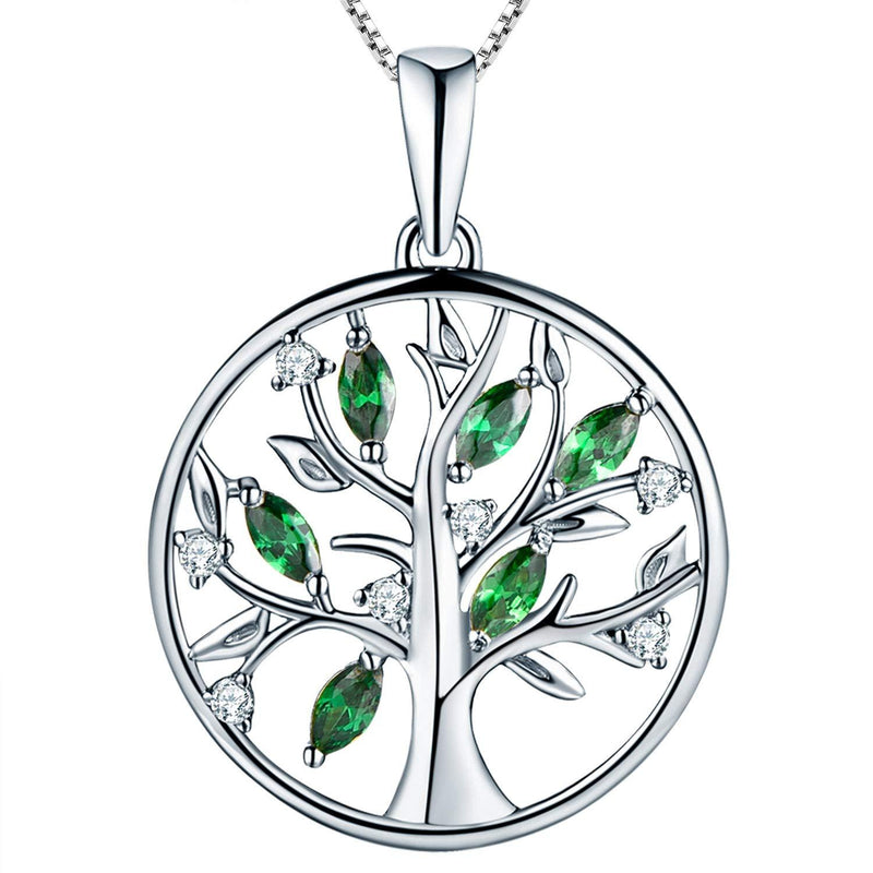 [Australia] - YL Tree of Life Necklace 925 Sterling Silver cut AAA Cubic Zirconia Family Tree Pendant Necklace for Women, 45-48cm Simulated Green Emerald 