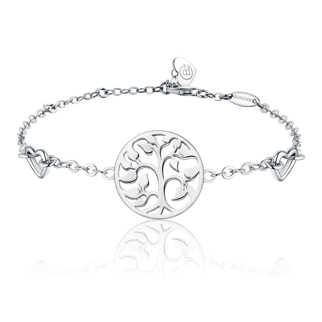 [Australia] - BlingGem Women 18ct White Gold Plated 925 Sterling Silver Tree of Life Symbol Family Love Bracelet Adjustable 