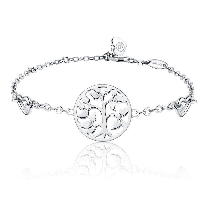 [Australia] - BlingGem Women 18ct White Gold Plated 925 Sterling Silver Tree of Life Symbol Family Love Bracelet Adjustable 