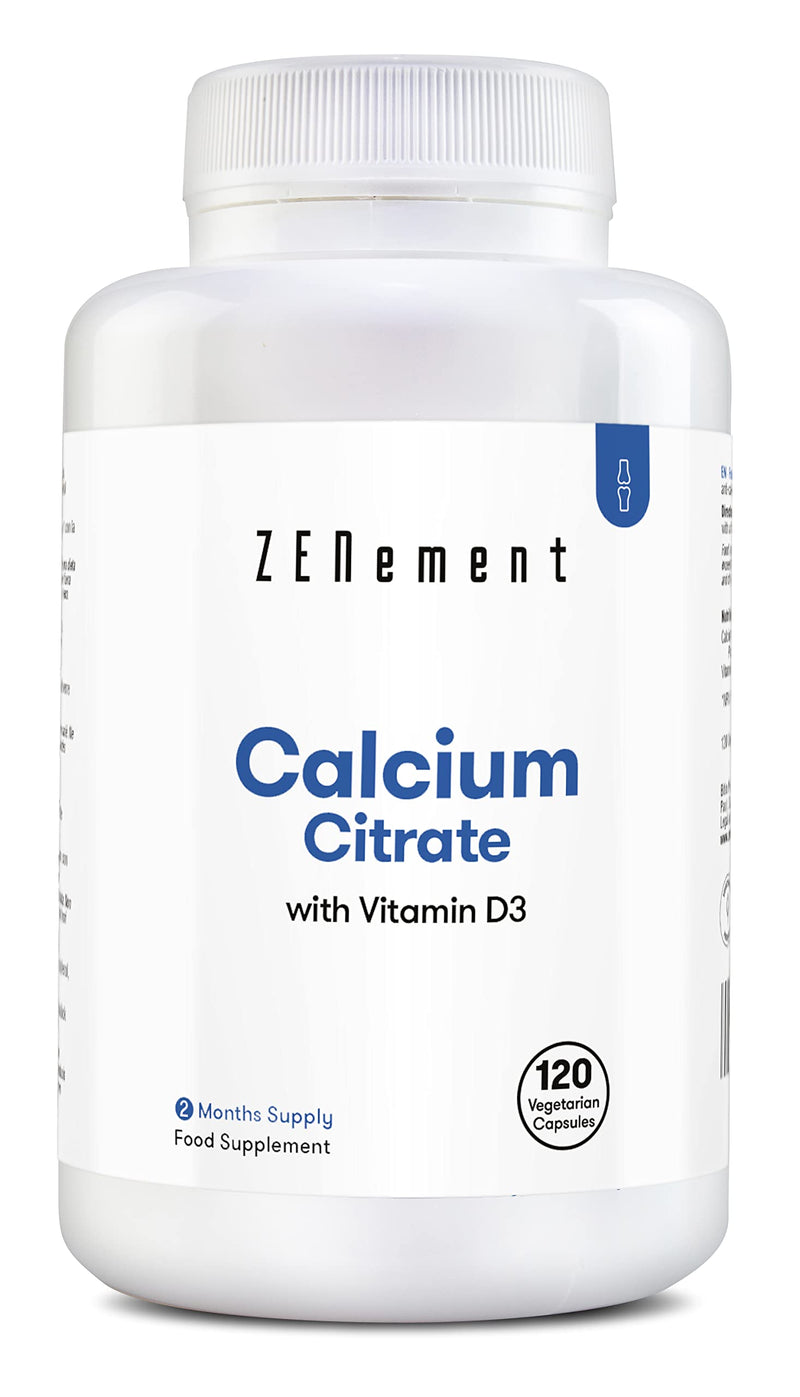 [Australia] - Calcium Citrate, with Vitamin D3, 120 Capsules | for Bone Health and to Prevent Low Levels of Calcium in The Blood | Additives Free, Allergen Free, Non-GMO | Zenement 