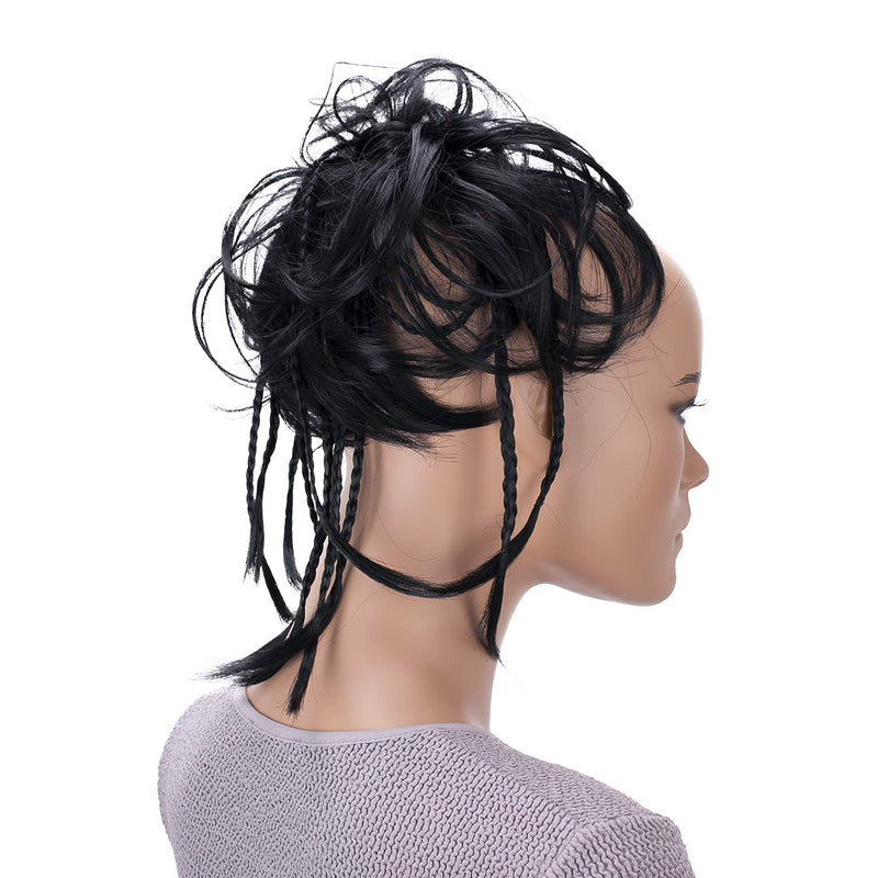 [Australia] - PRETTYSHOP XXL Large Scrunchy Braided Updo Slightly Wavy Messy Bun Hairpiece Black G1D black #1 G1D 