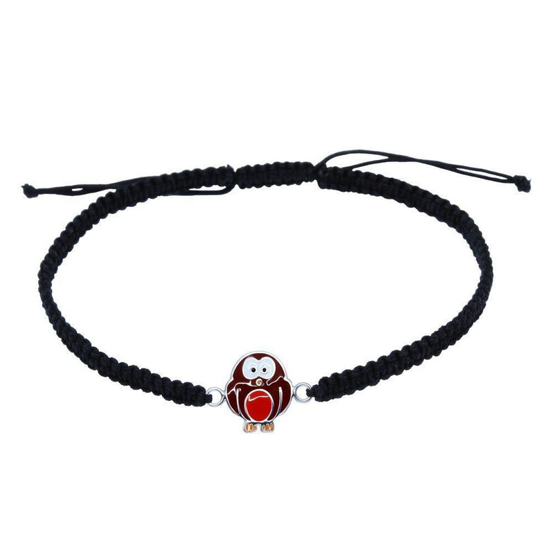 [Australia] - Christmas Bracelet - Sterling Silver Robin Charm on Black Cord Gift 