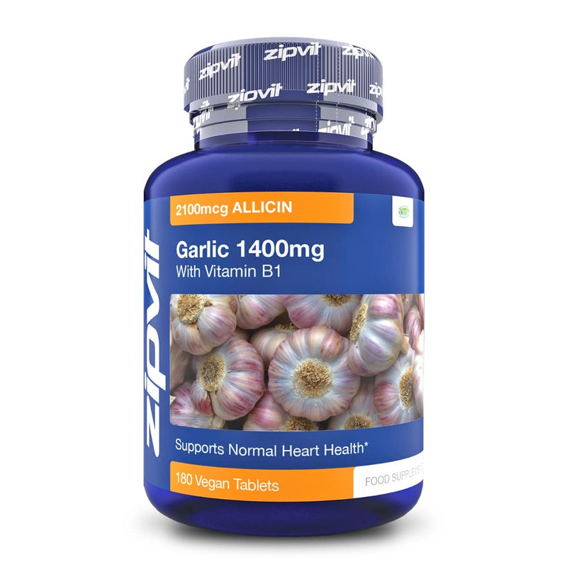 [Australia] - Garlic Tablets 1400mg, 2100mcg Allicin per Tablet with Added Vitamin B1. Supports Heart Health. 180 Vegan Tablets. 6 Months Supply. 