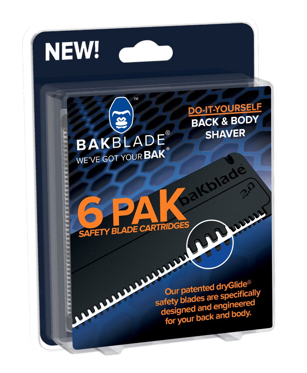 [Australia] - BAKblade 2.0 Replacement Blades, Set of 6 Safety Blades, 9 cm Wide, DryGlide, for Soft and Safe Shaving of Back and Body 