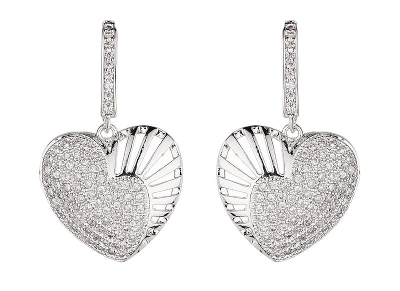 [Australia] - Silver Plated Heart Clip On Earrings With Cubic Zirconia Crystals - Nafisa S 