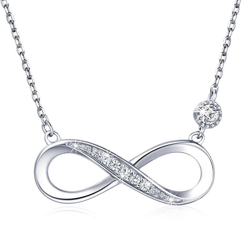 [Australia] - 925 Sterling Silver Necklace – Billie Bijoux “Endless Love” Infinity Heart Pendant White Gold Plated Diamond Women Adjustable Necklace A-silver 