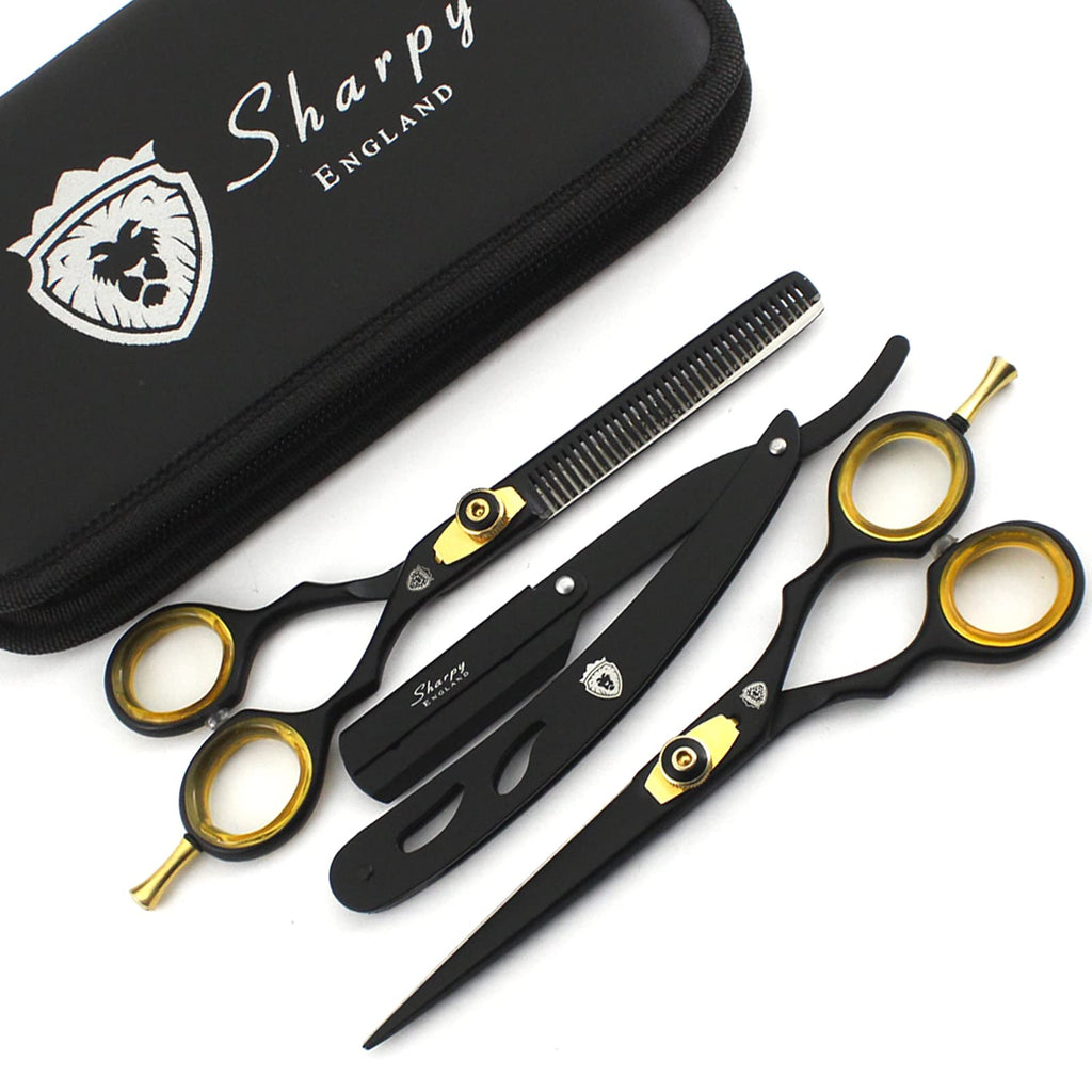 [Australia] - SHARPY® - Hairdressing Barber Salon Scissors, Thinning Scissors set 6.0" Inch Length - Set of Hair Scissors - Razor Edge Barber Scissors Set comes in a Luxury Black Presentation Case 