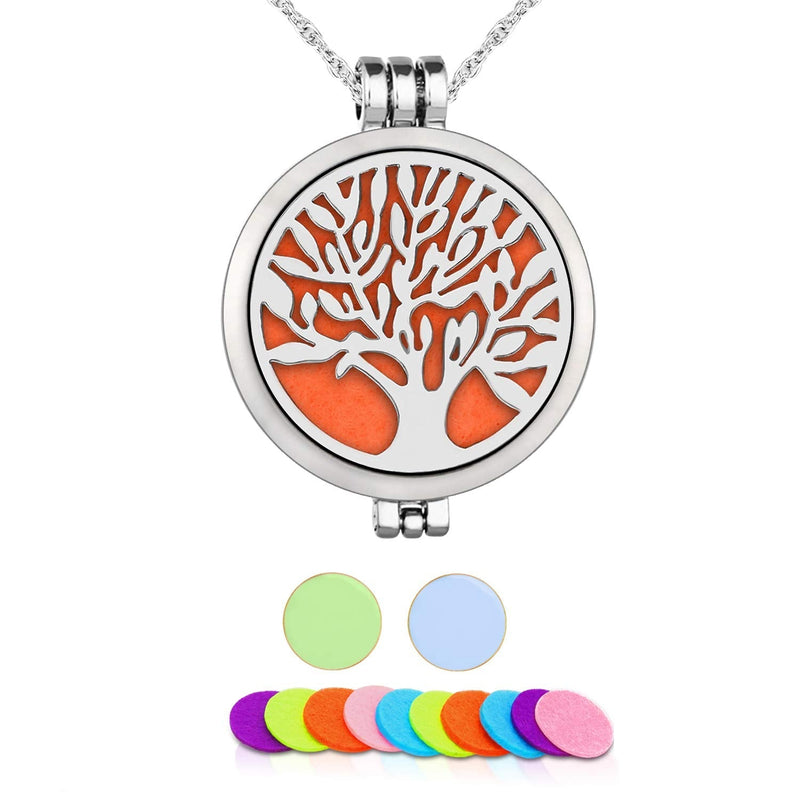 [Australia] - Aromatherapy Essential Oil Diffuser Pendant Necklace,WAWJ Life Tree Stainless Steel Christmas Mothers Day Gift Jewelry with 24" Chain & 12 Felt Pads 