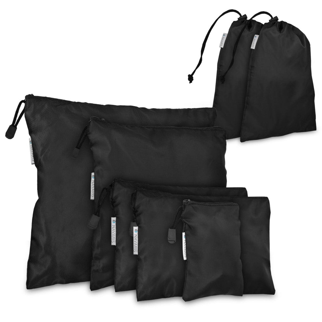 [Australia] - Navaris 7 Set Travel Storage Bags - Luggage Organiser Clothing, Laundry, Shoe, Toiletry Pouches - Nylon Suitcase Organisers Essential Travel Accessory Black 