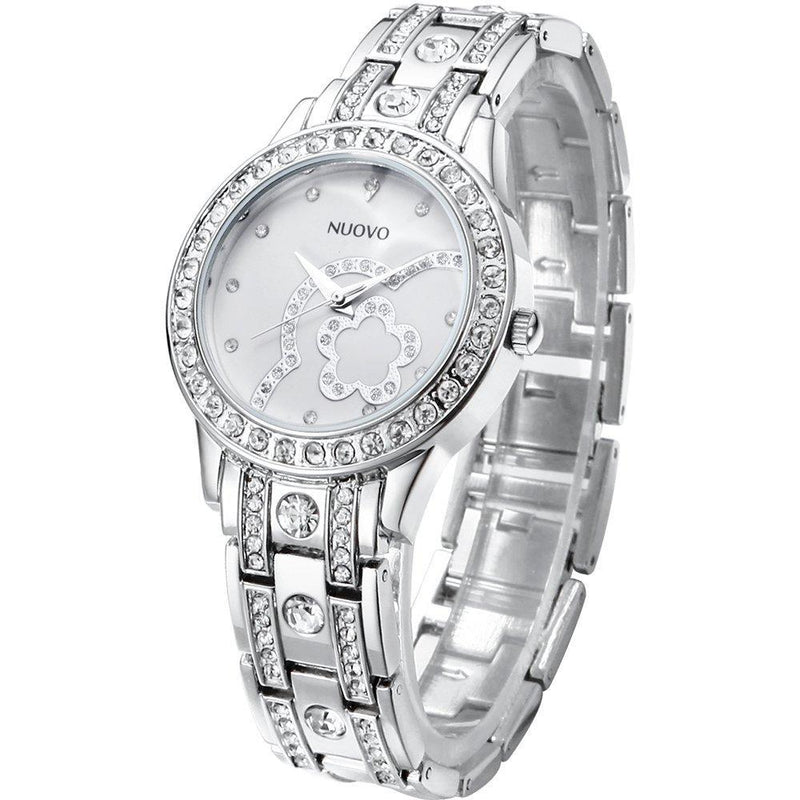 [Australia] - NUOVO Women’s Watches Silver Diamond Crystals Bezels Stainless Steel Bracelet Quartz Analogue Fashion Watches 
