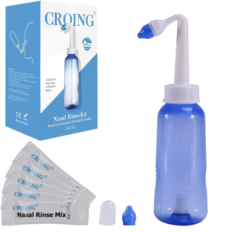 [Australia] - CROING - 𝐒𝐢𝐧𝐮𝐬 𝐑𝐢𝐧𝐬𝐞 - 40 x Sinus Rinse Mix + 1x Nasal Wash Bottle (300ml), Neti Pot Kit , Nasal Rinse ,Nasal Irrigation Salt 