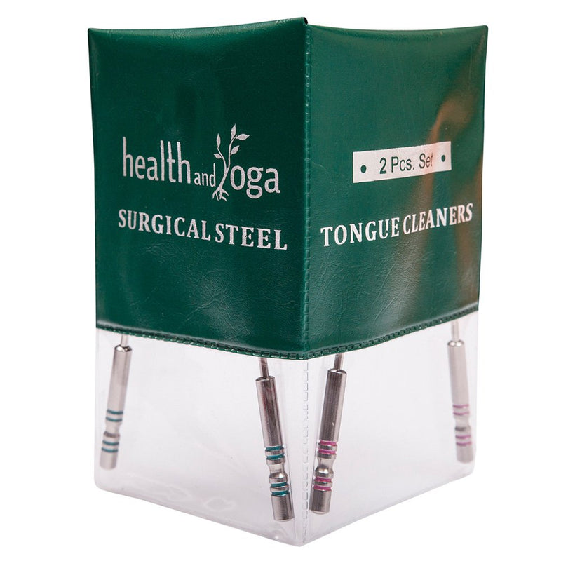 [Australia] - HealthAndYoga(TM) Surgical Steel Tongue Cleaners - 2 Pieces Set - Sterilizable - Distinct Identifying Color on Hygienic Steel Grips 