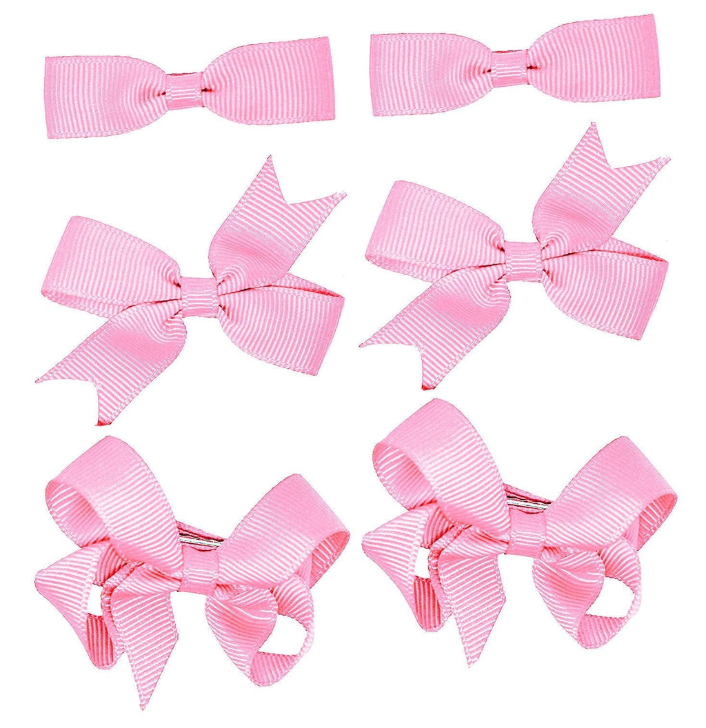 [Australia] - 6 Clips (3 Pairs) Baby PinkSchool Bows Girls Small Hair Grosgrain Ribbon Hair Accessories Uniform Baby Pink 